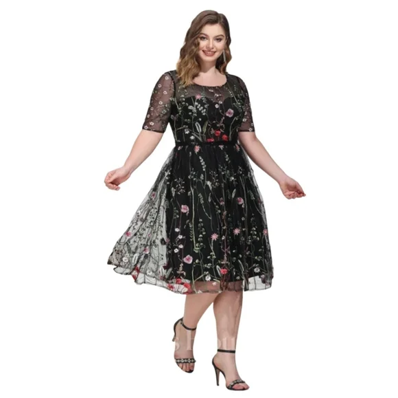 NWT JJs HOUSE Black Floral Lined Cocktail Dress Prom Wedding Party Handmade NEW - Picture 6 of 11